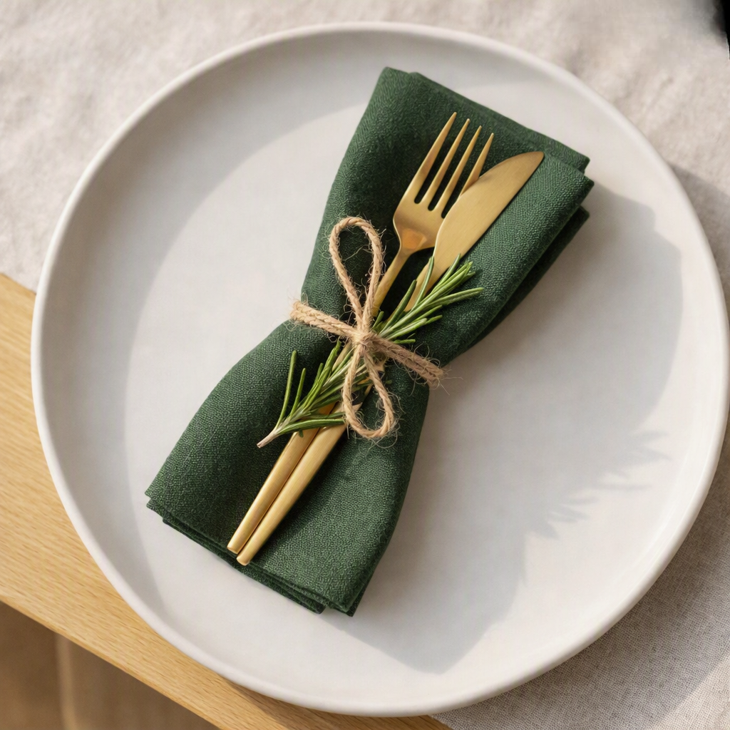 Fernwood Forest Green Solid Linen Napkins