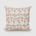 Blush pink floral hand block print linen cushion cover, front view