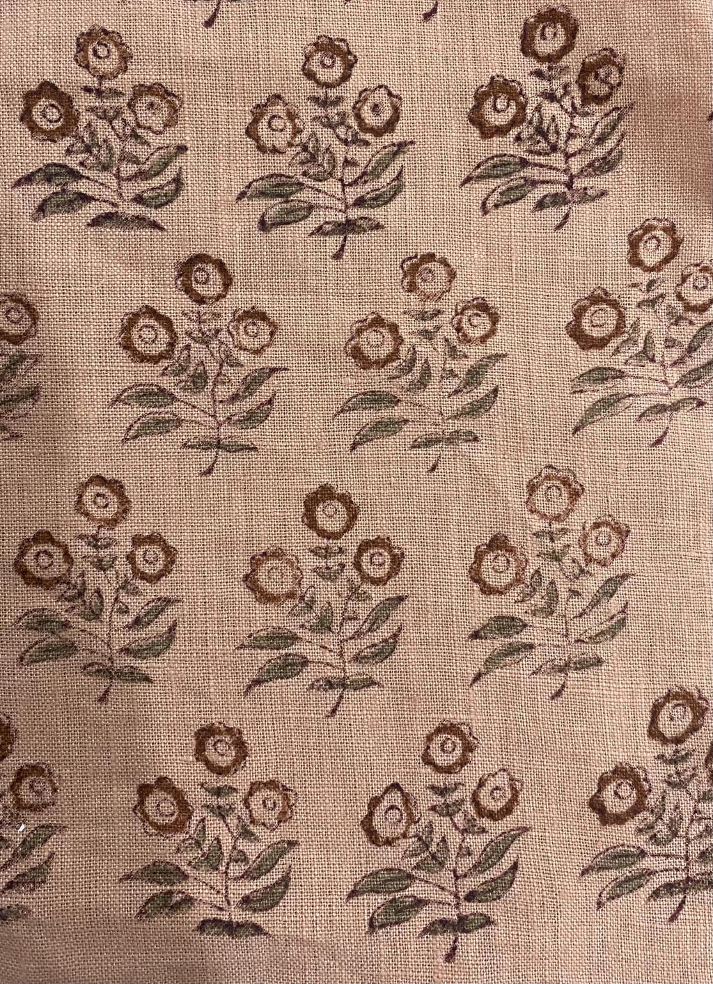 Peach floral linen pillow cover fabric texture close-up
