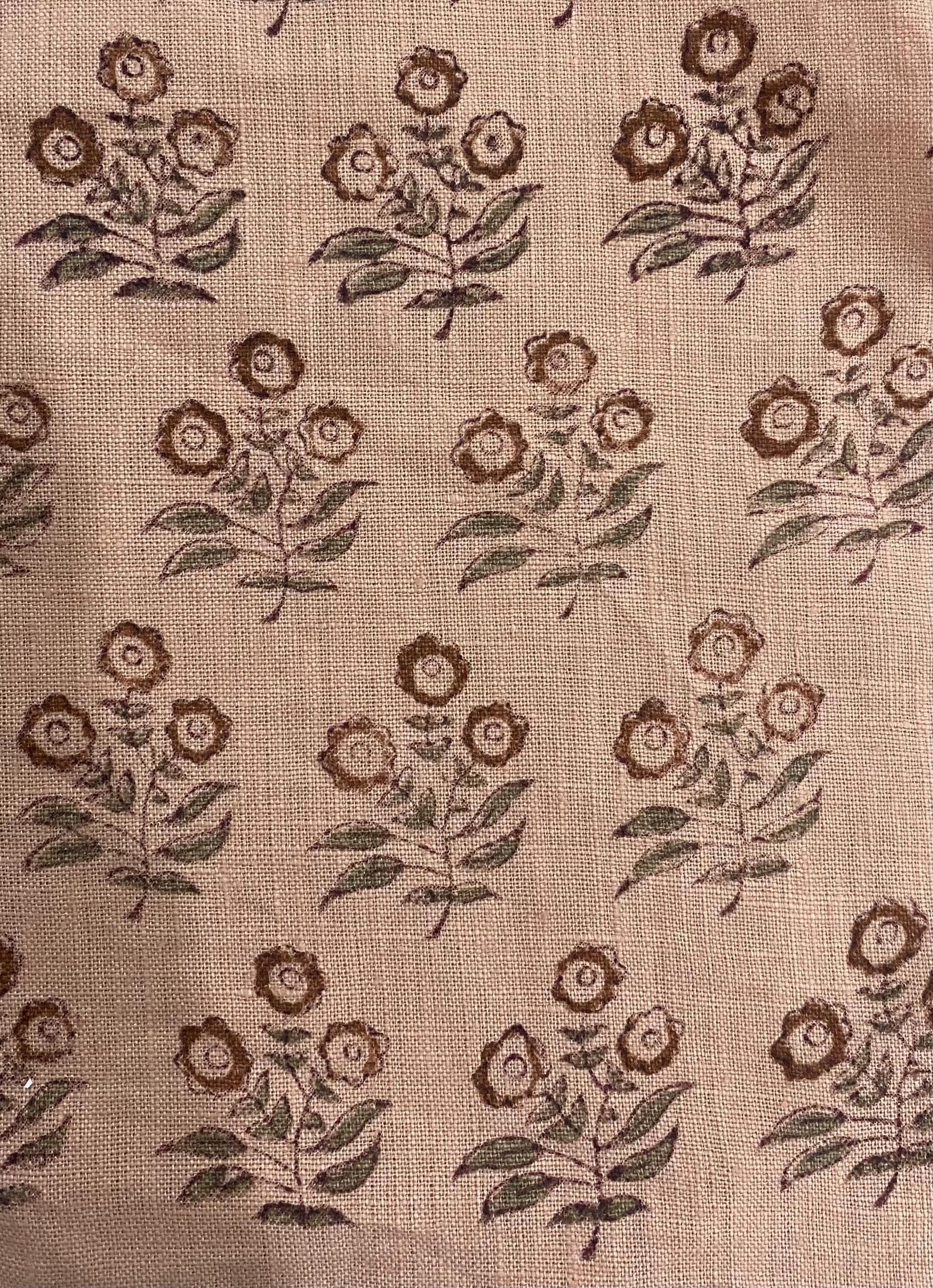 Peach floral linen pillow cover fabric texture close-up