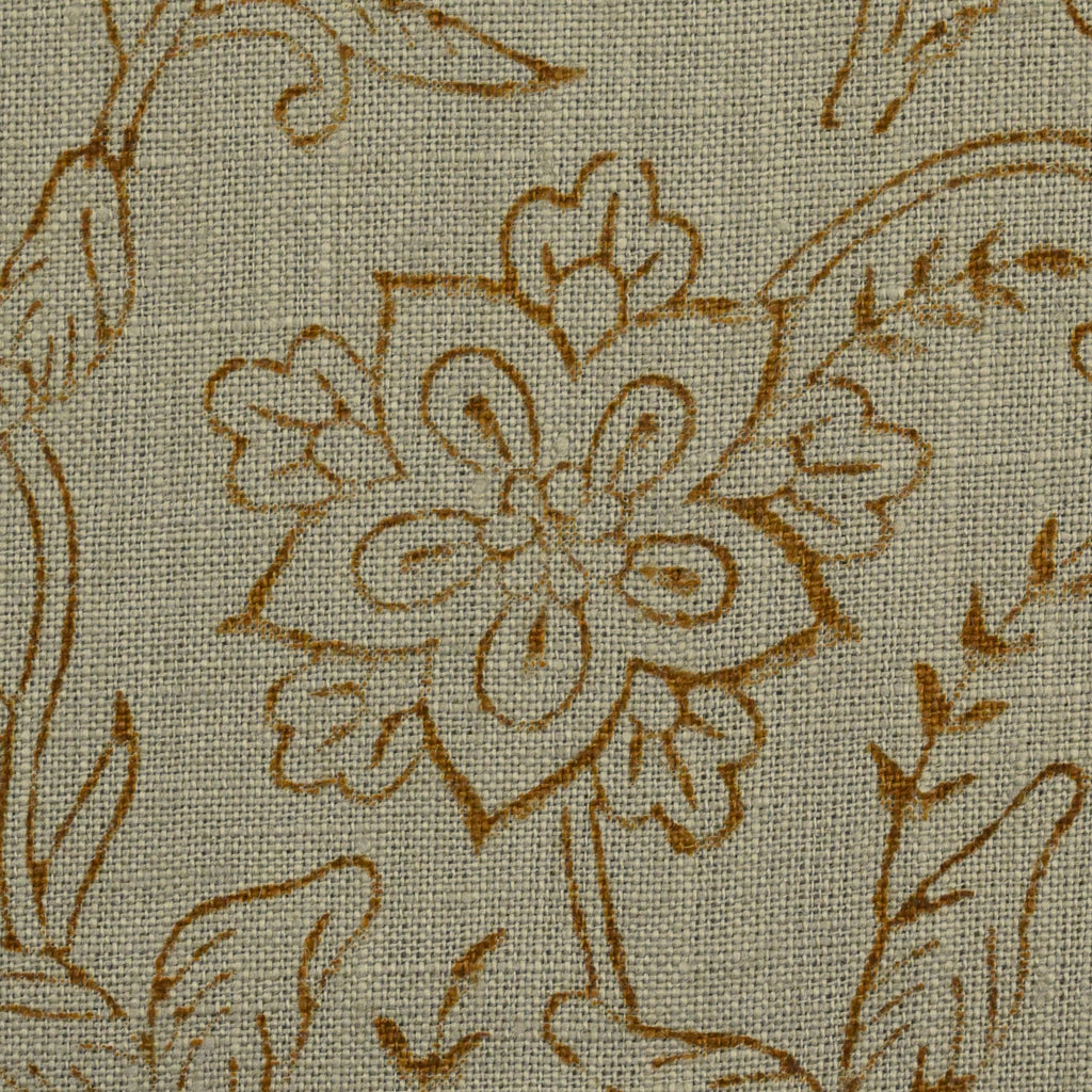 Front view of sage green ochre floral chintz jaal linen cushion cover