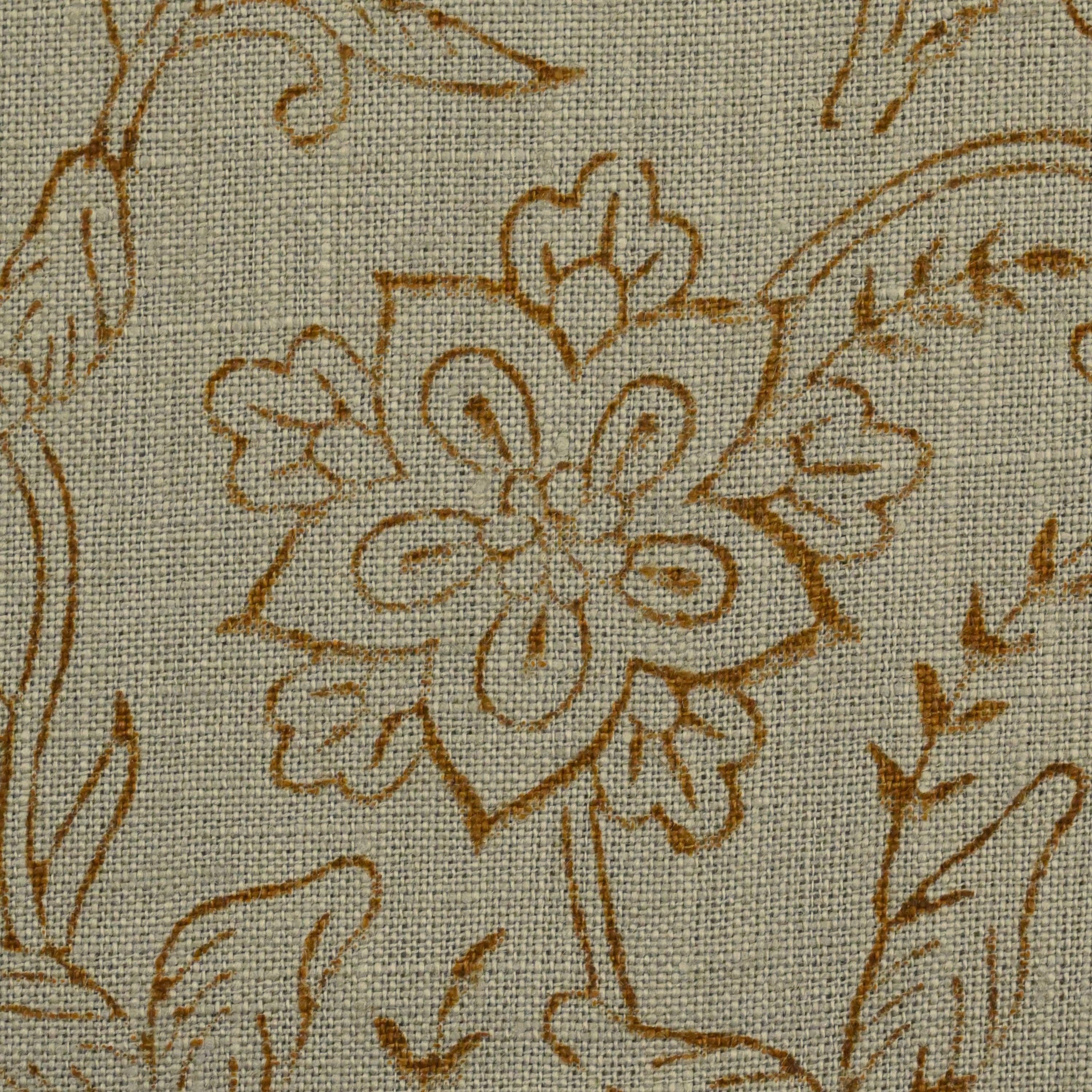 Front view of sage green ochre floral chintz jaal linen cushion cover