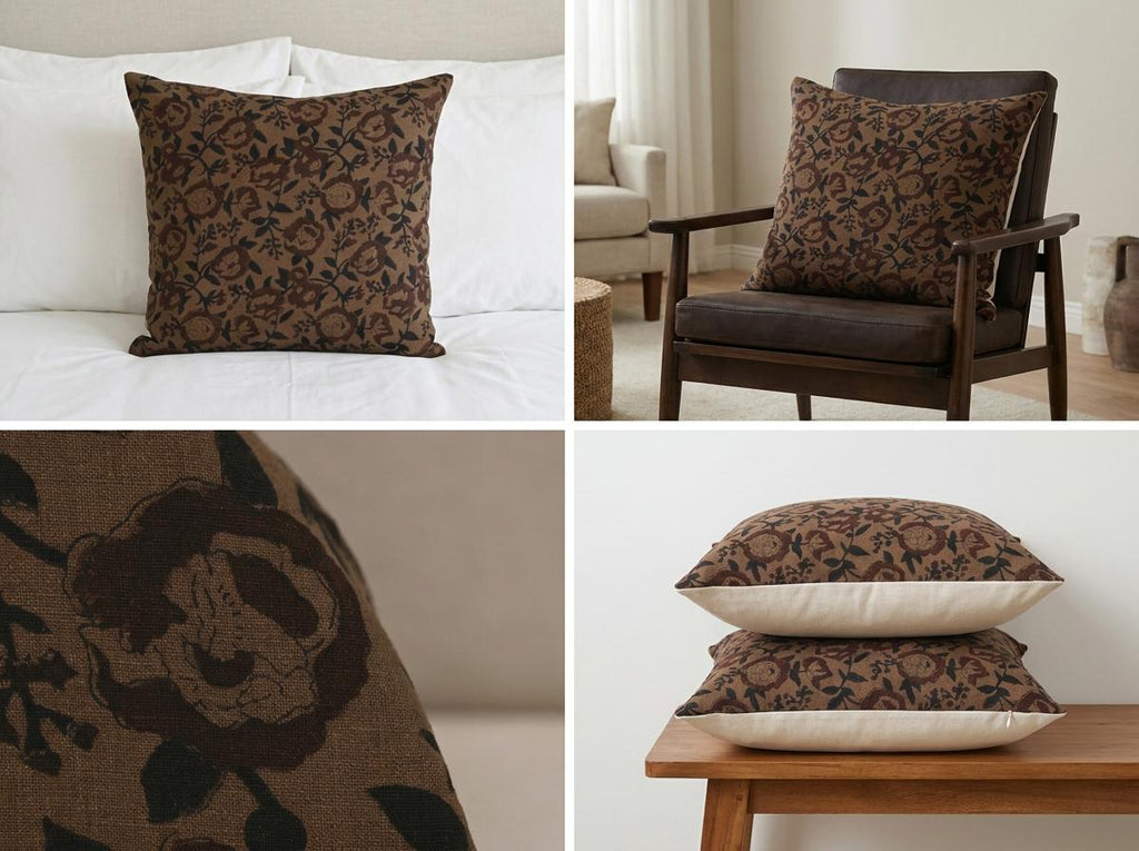 English Rose Linen Pillow Cover