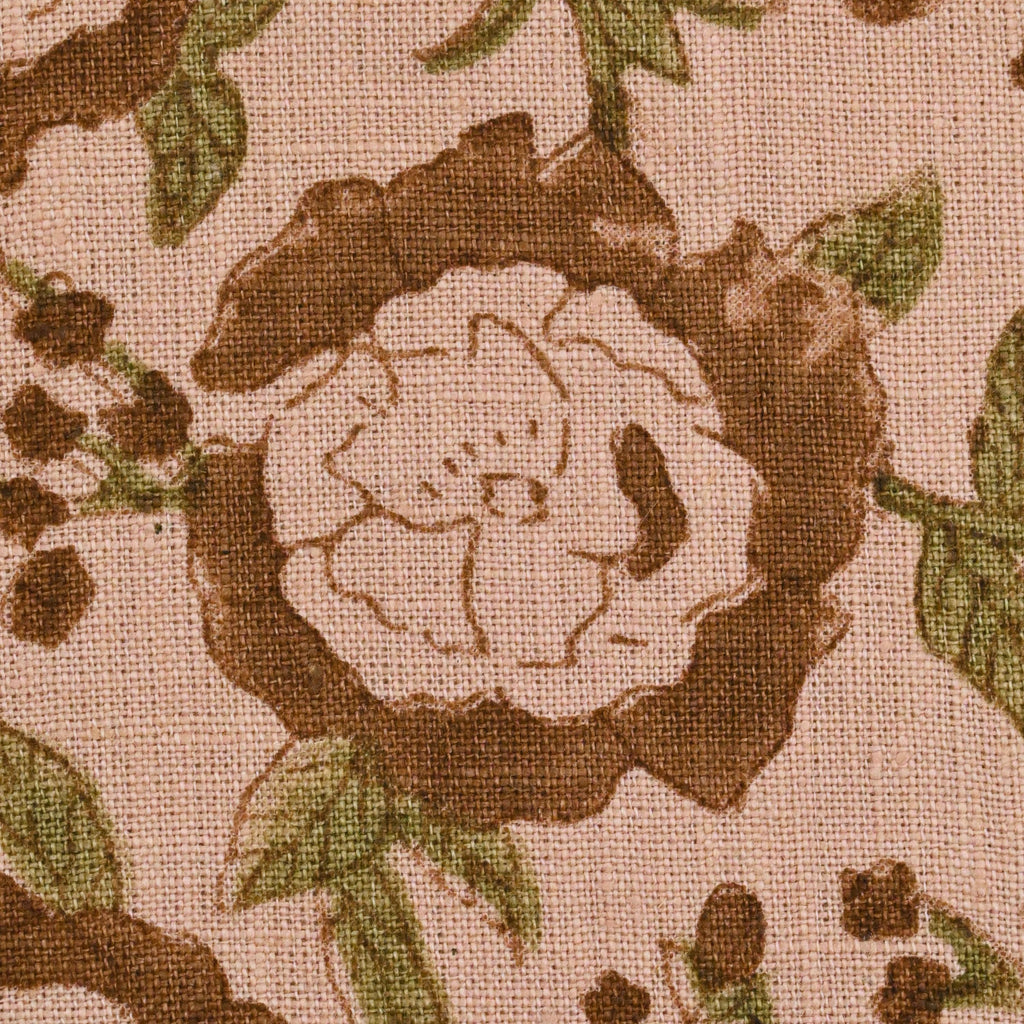 Pink rose floral linen pillow cover, corner and zipper detail