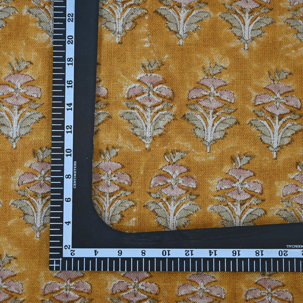 Ariana Mustard Linen Block Print Pillow Cover