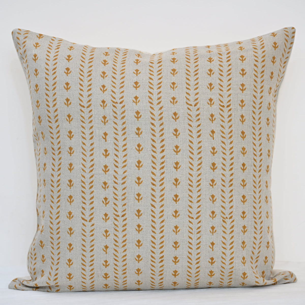 Alexa Ochre Linen Block Print Pillow Cover
