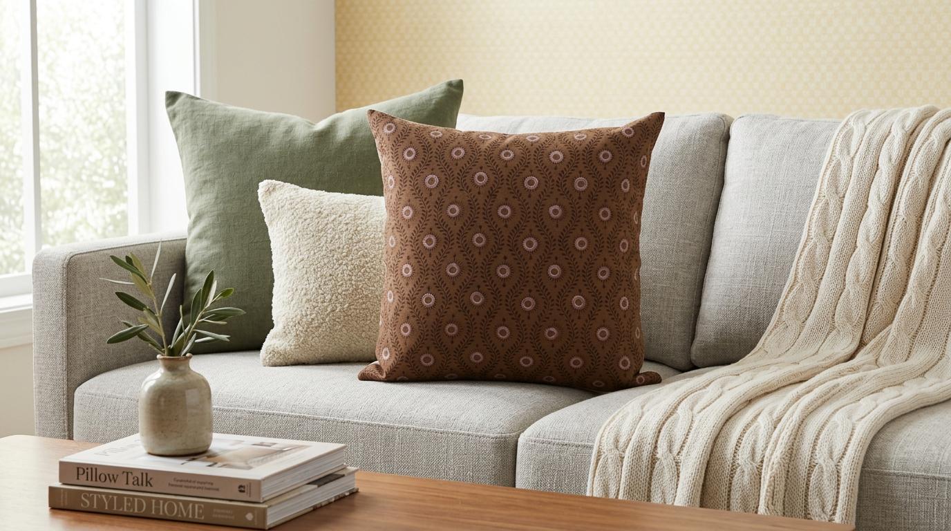 Hidden zipper closure on vine medallion block print cushion cover