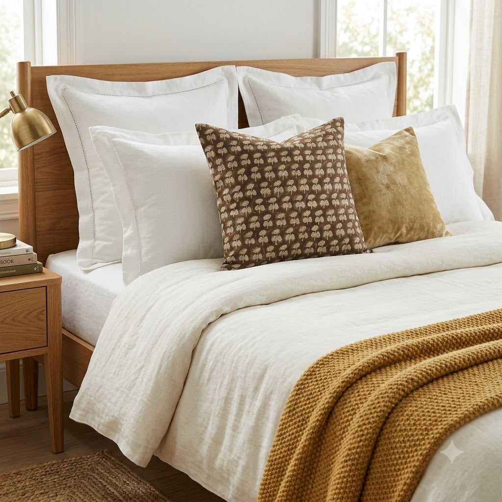 Gabriella Espresso Linen Block Print Pillow Cover