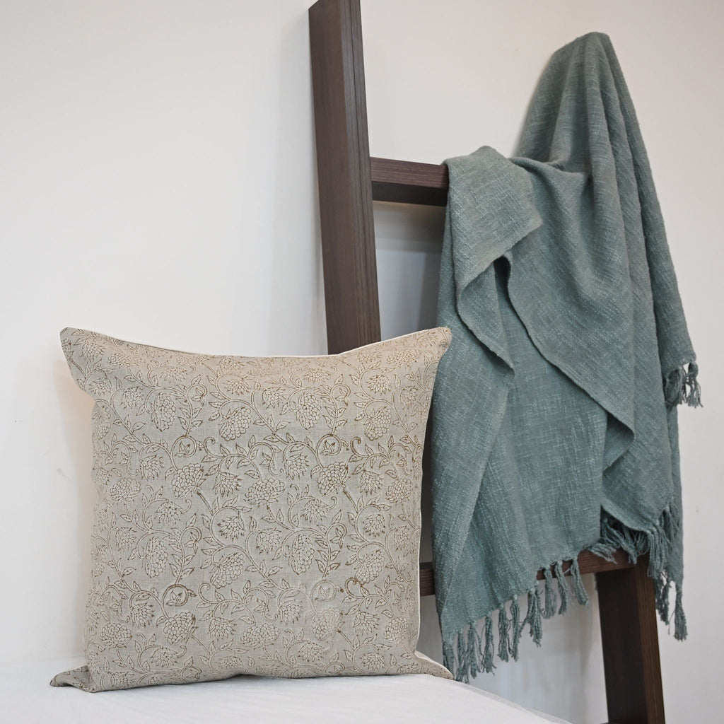 Lucia Charcoal Linen Block Print Pillow Cover