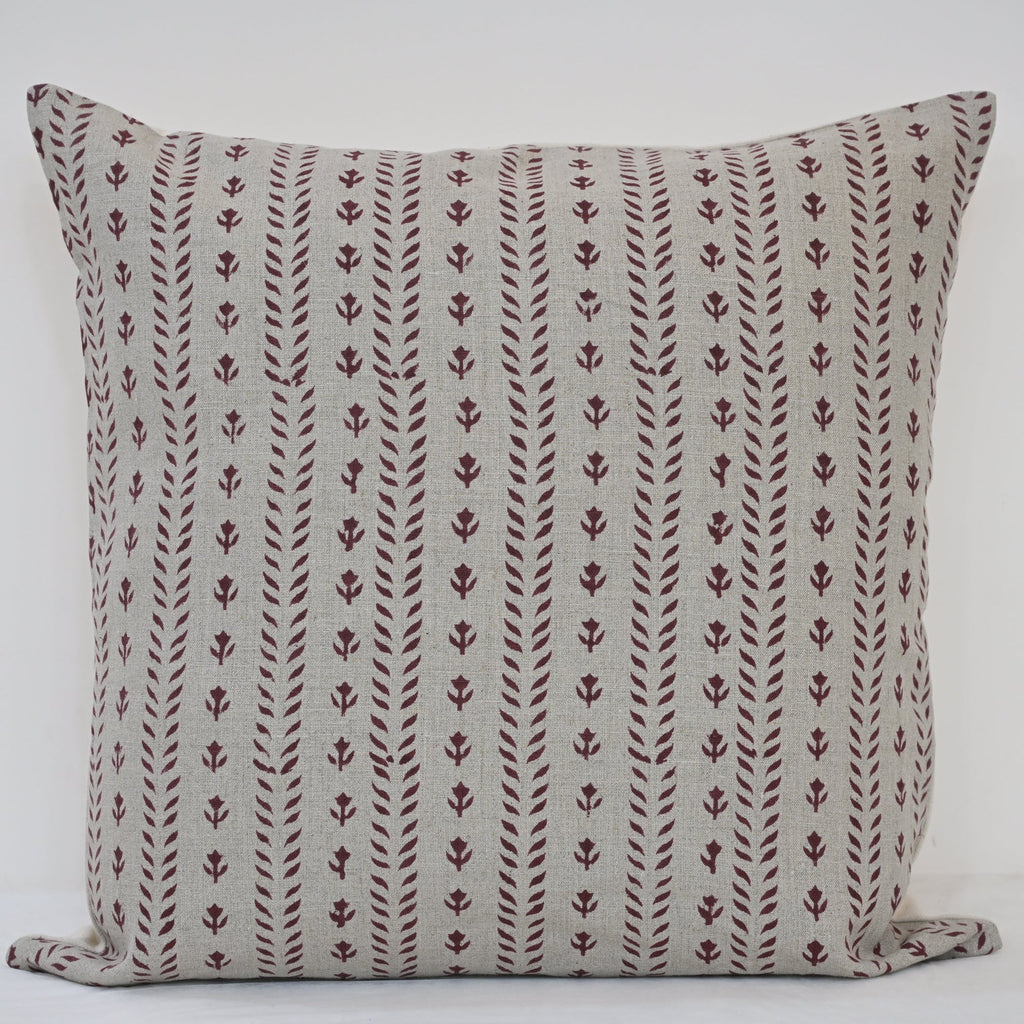 Alexa Maroon Linen Block Print Pillow Cover