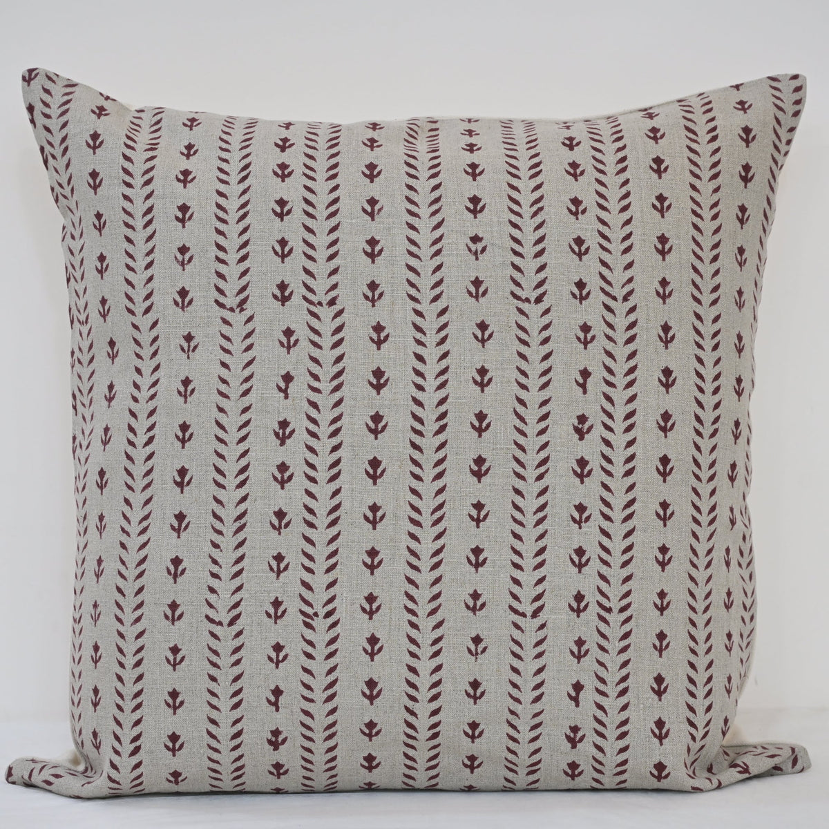 Alexa Maroon Linen Block Print Pillow Cover