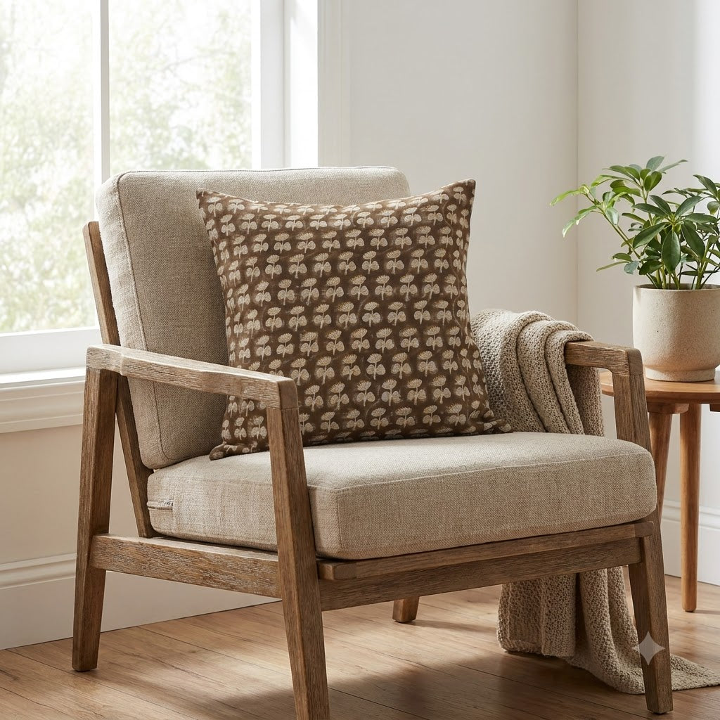Gabriella Espresso Linen Block Print Pillow Cover