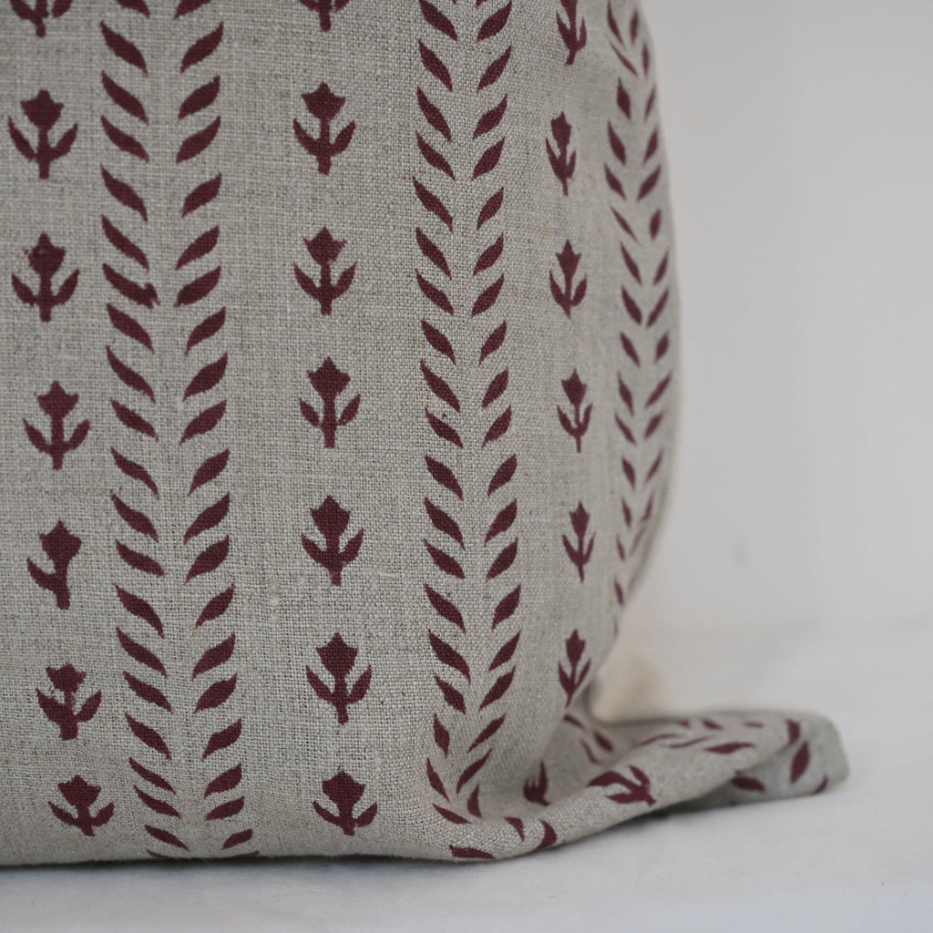 Alexa Maroon Linen Block Print Pillow Cover