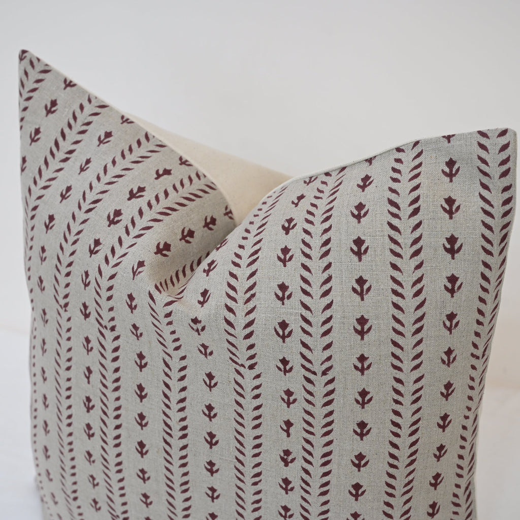 Alexa Maroon Linen Block Print Pillow Cover