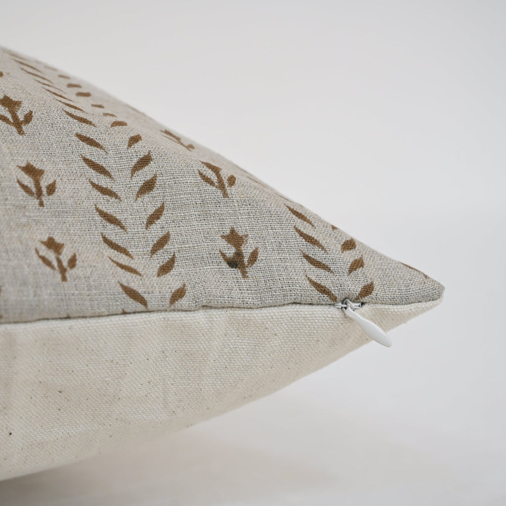 Alexa  Chestnut Linen Block Print Pillow Cover