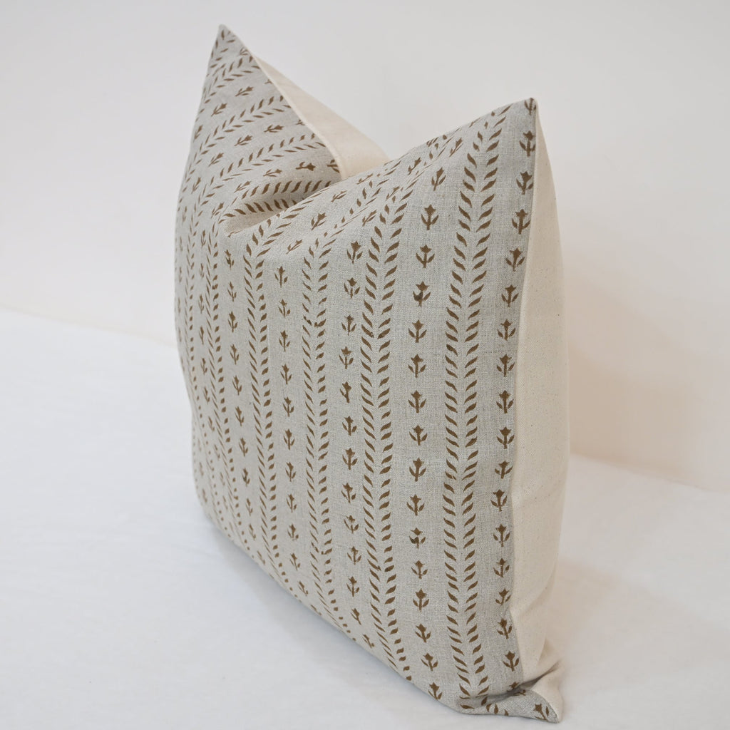 Alexa  Chestnut Linen Block Print Pillow Cover