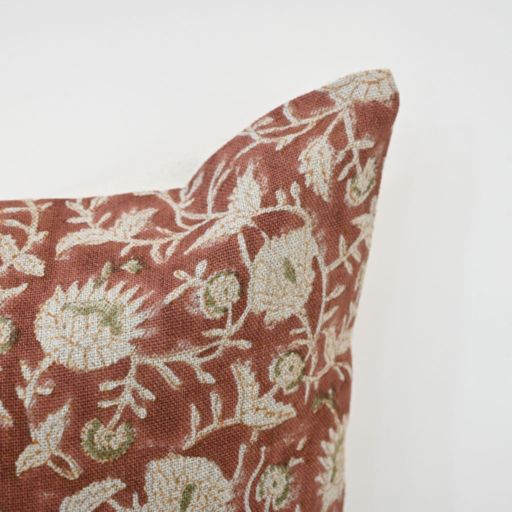 Eliza Rust Linen Block Print Pillow Cover