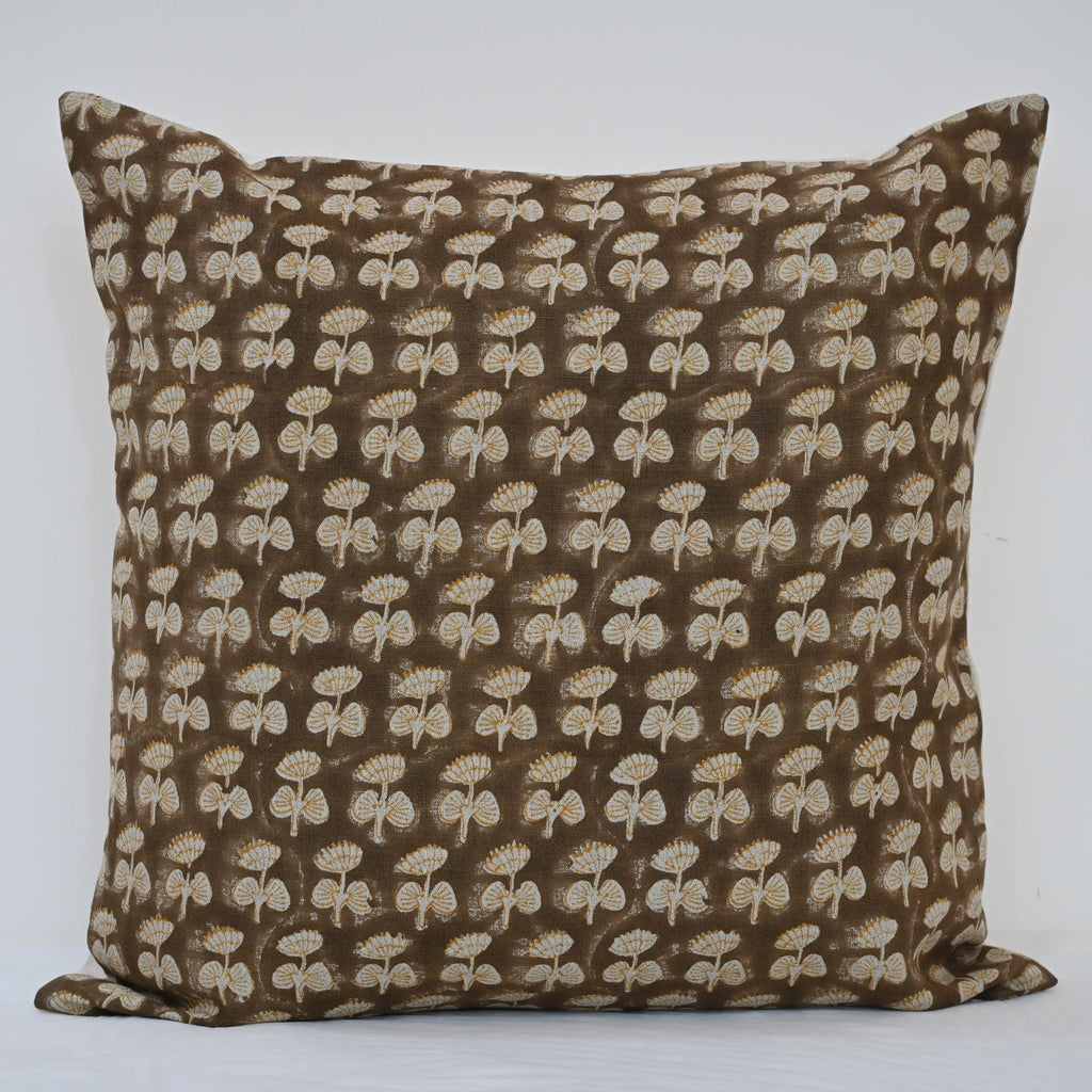 Gabriella Espresso Linen Block Print Pillow Cover
