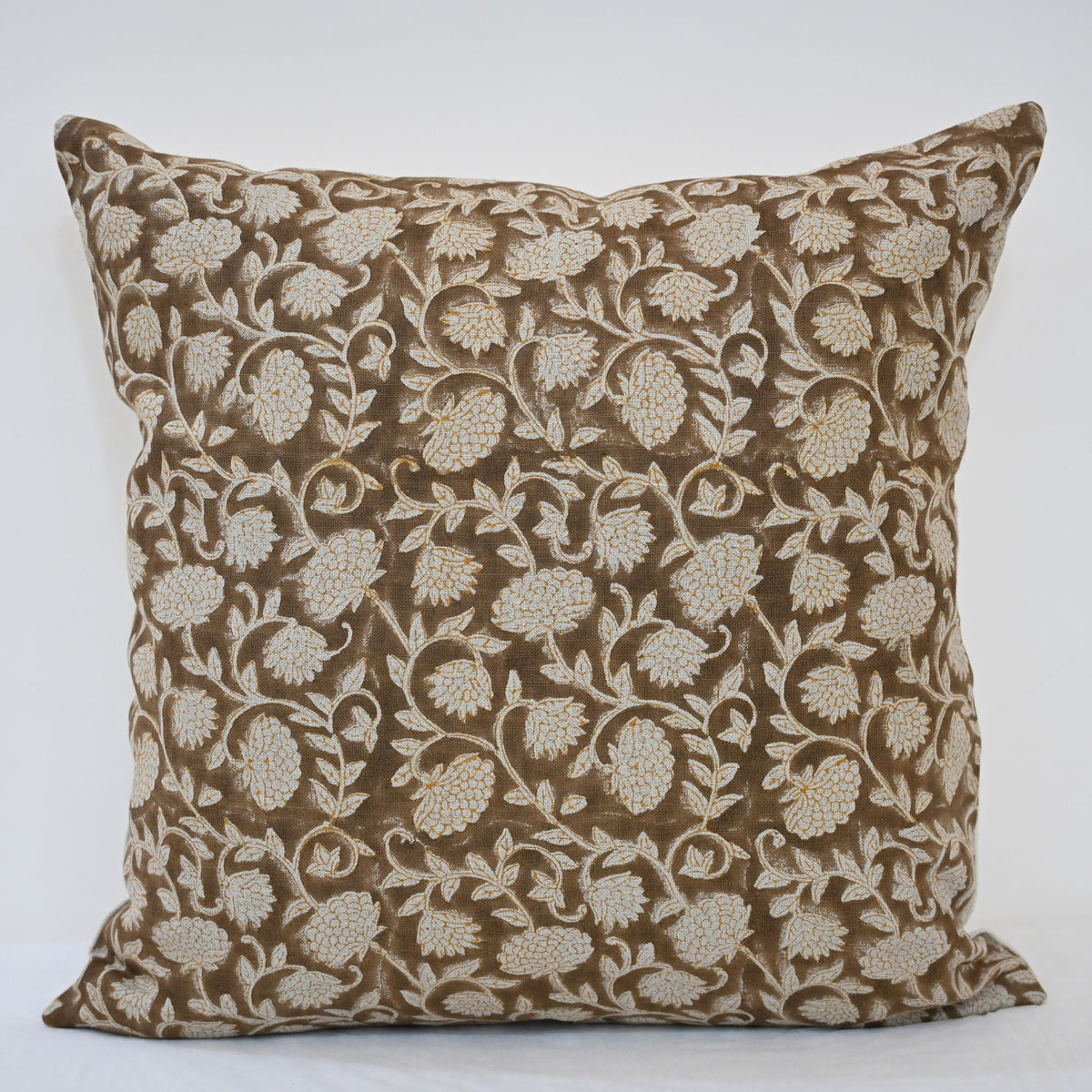 Macy Soft Tan Linen Block Print Pillow Cover