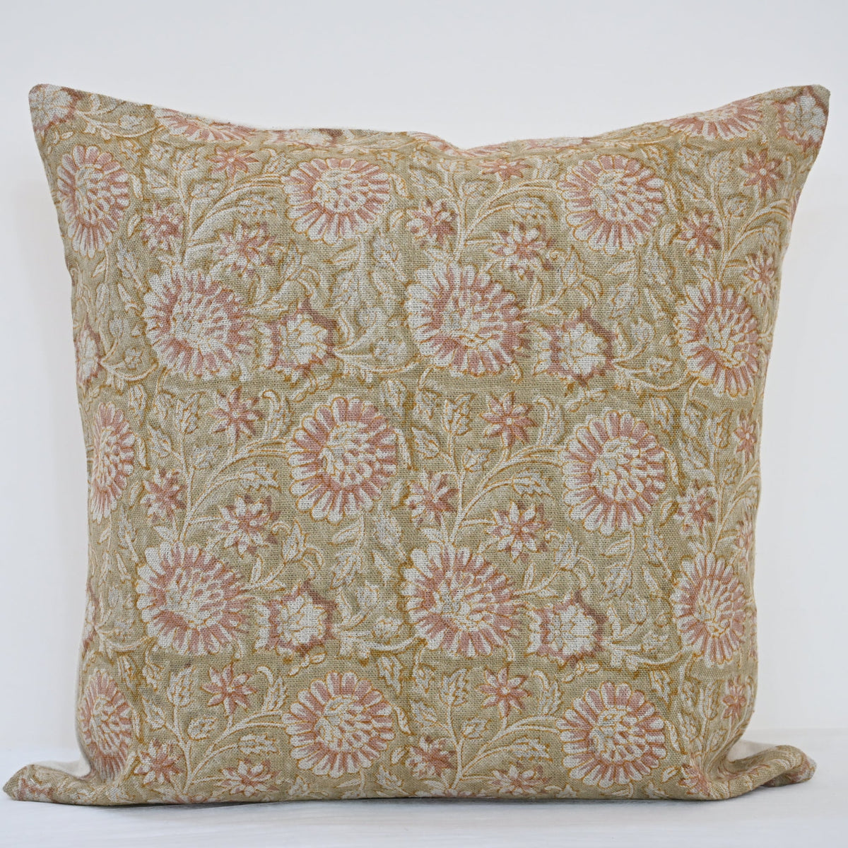 Alexis  Blush Linen Block Print Pillow Cover