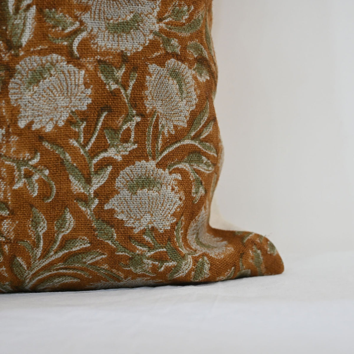 Elise Warm Linen Block Print Pillow Cover