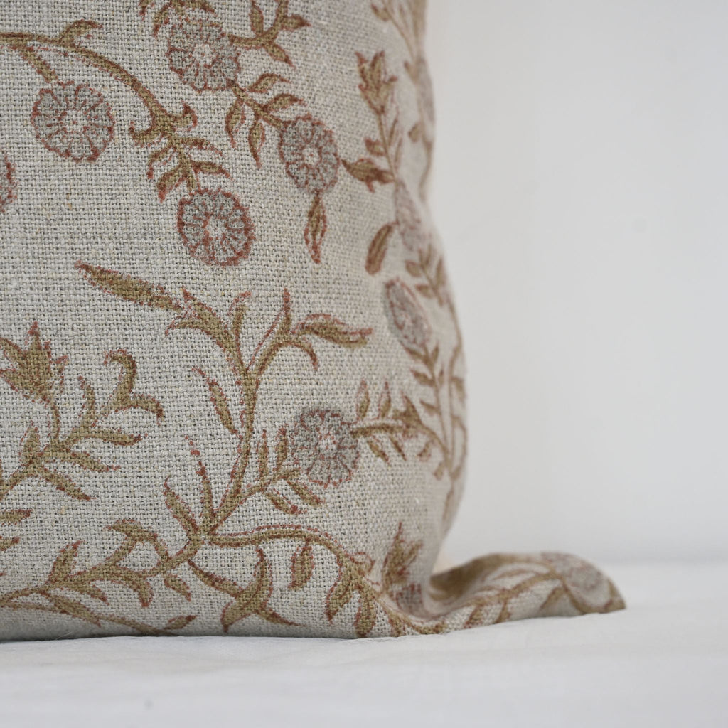 Bailey Taupe  Linen Block Print Pillow Cover