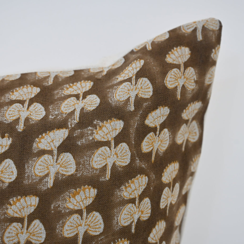 Gabriella Espresso Linen Block Print Pillow Cover