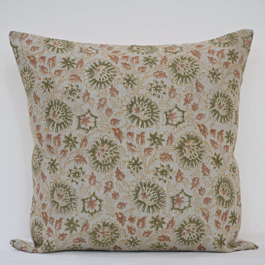Alexis   Sage Linen Block Print Pillow Cover
