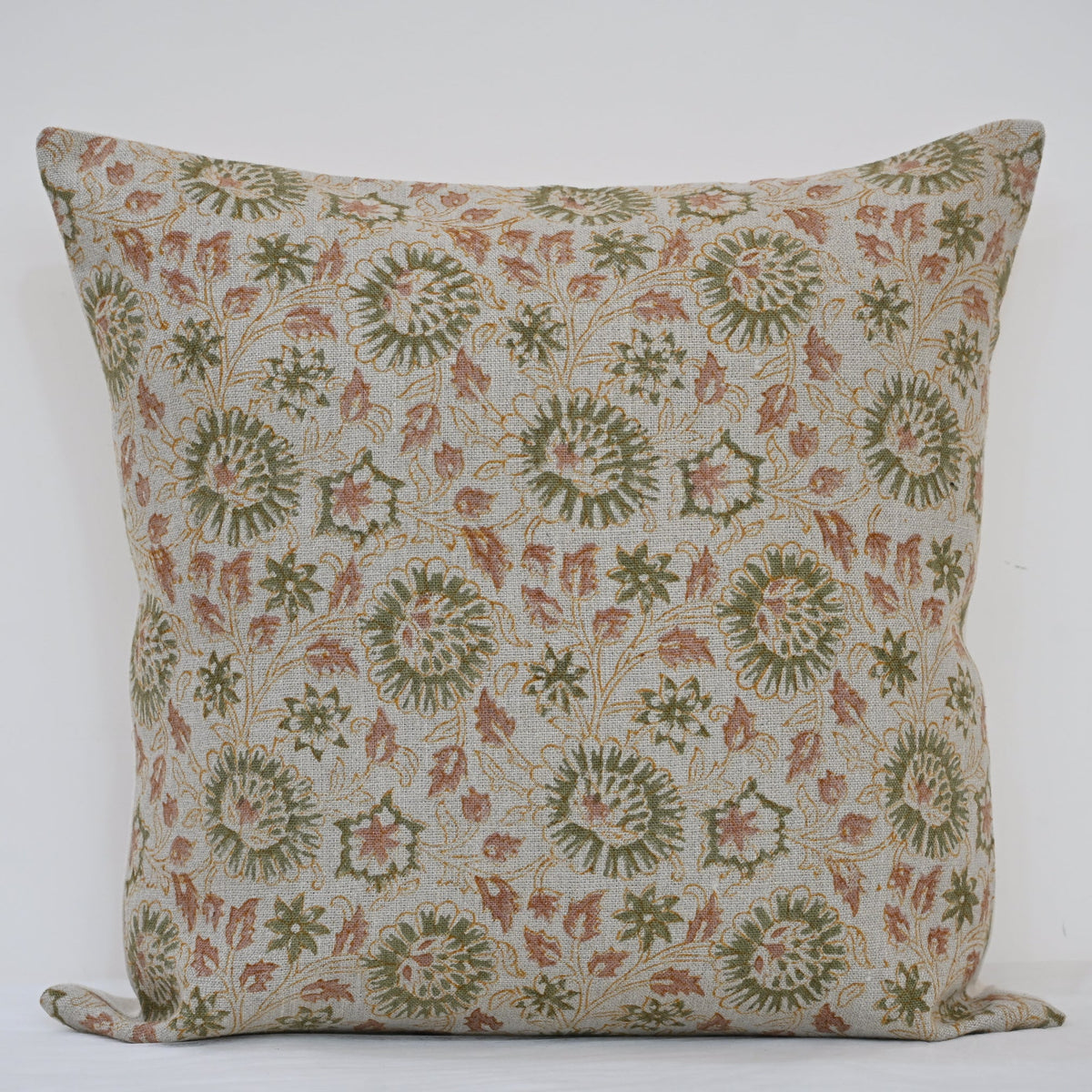 Alexis   Sage Linen Block Print Pillow Cover