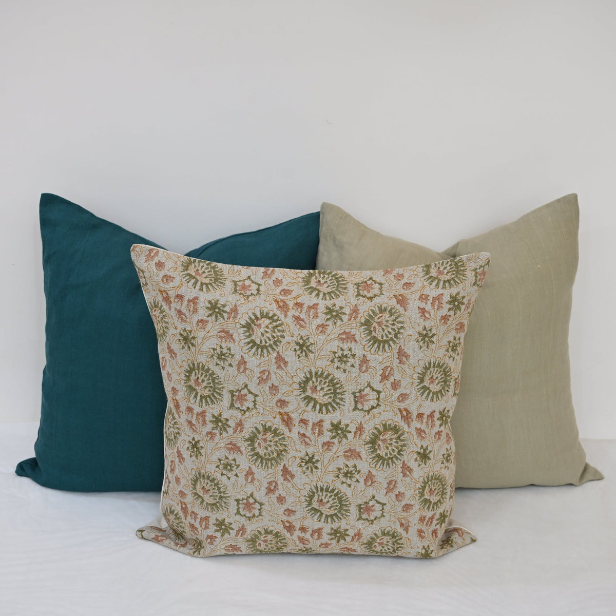 Alexis   Sage Linen Block Print Pillow Cover