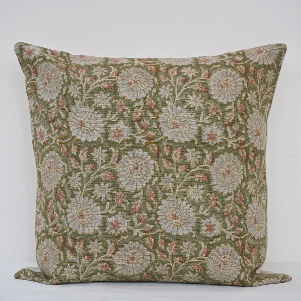 Alexis Cream Linen Block Print Pillow Cover