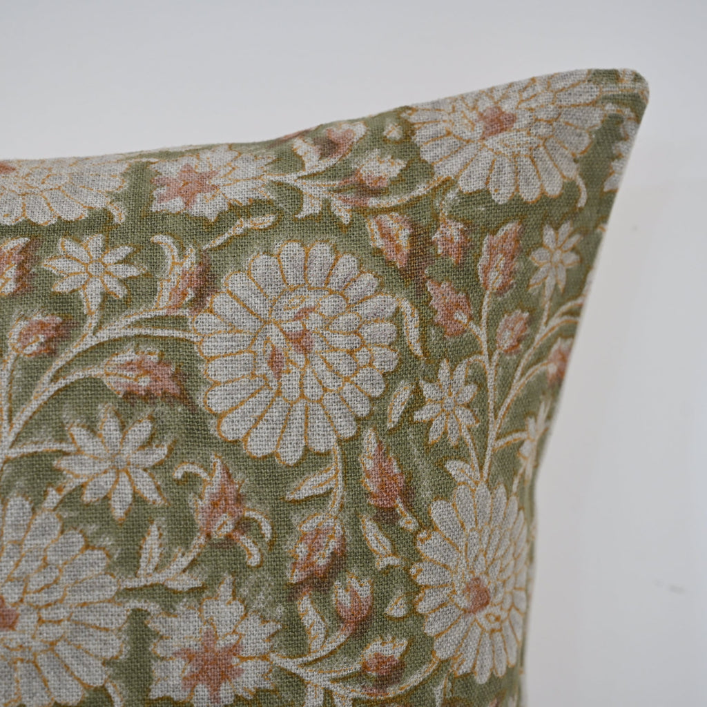 Alexis Cream Linen Block Print Pillow Cover