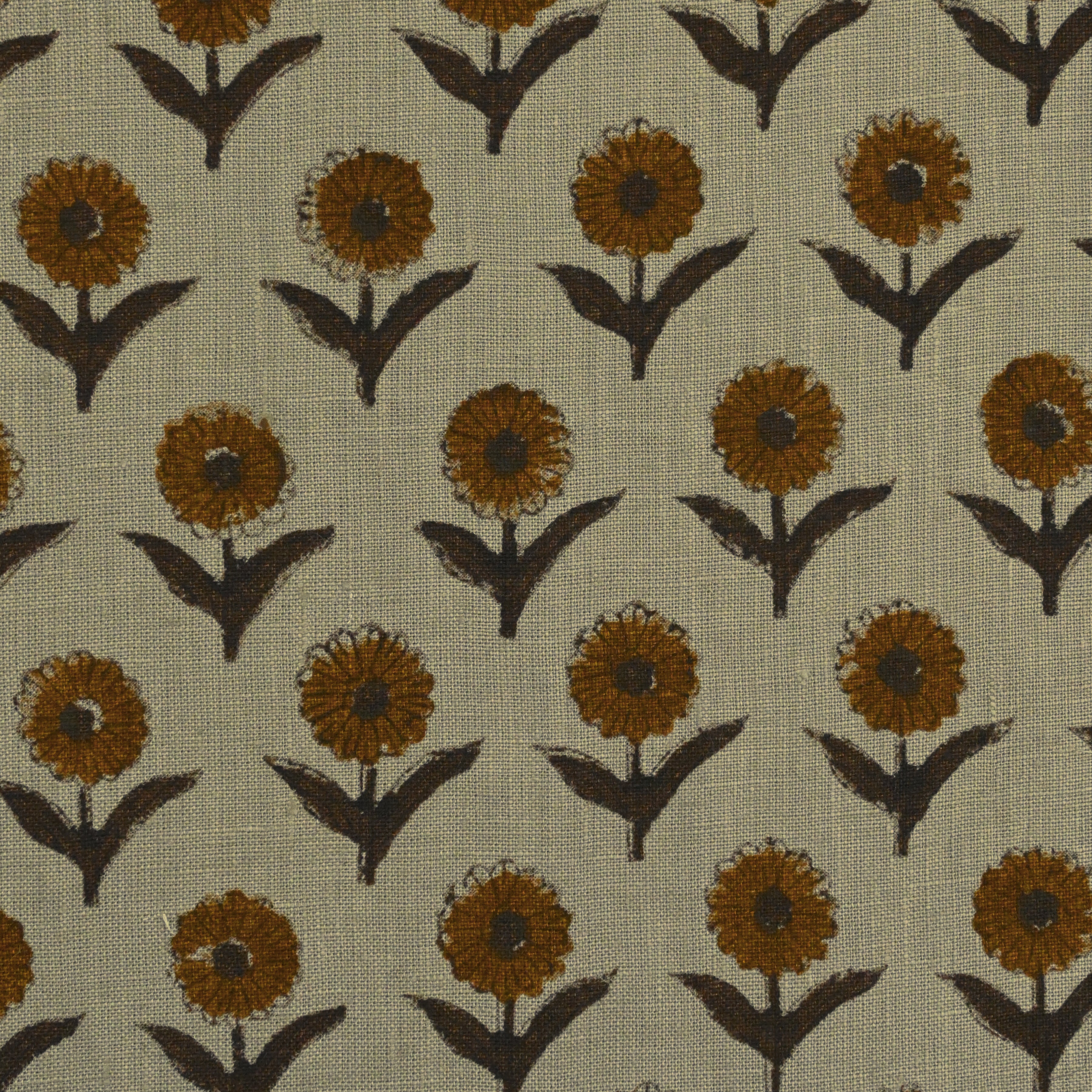 Luna Floral Hand Block Print Linen Fabric by the Yard 8