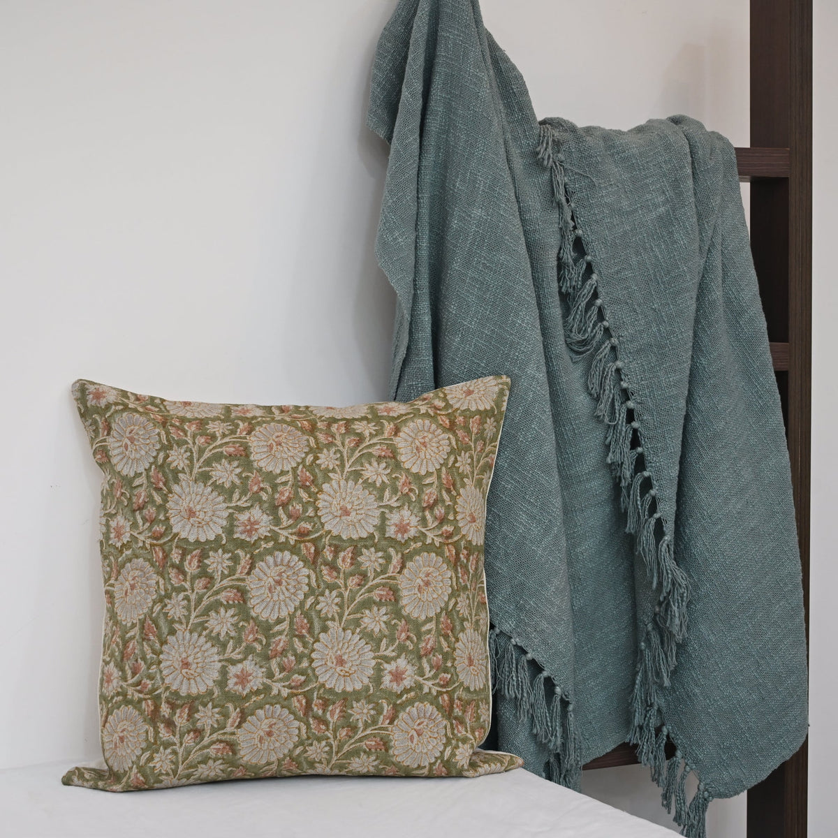 Alexis Cream Linen Block Print Pillow Cover