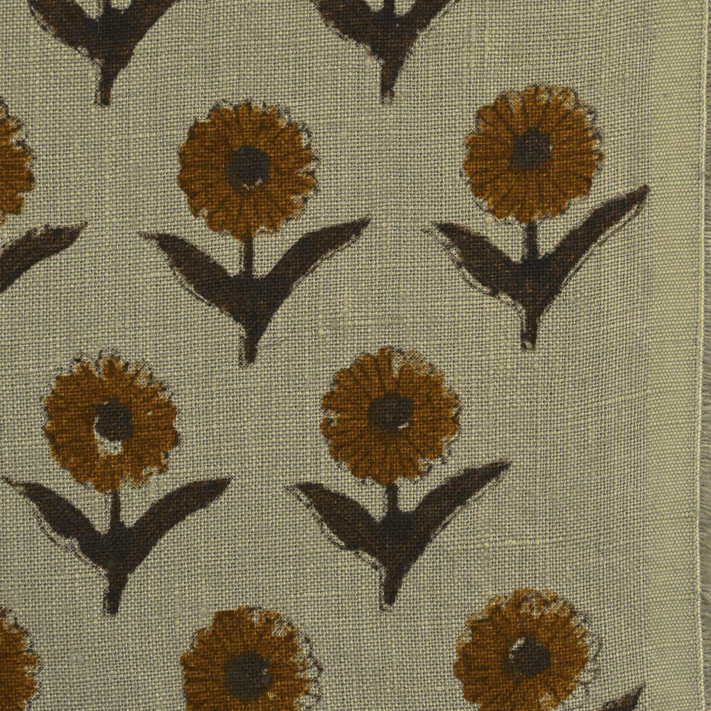 Luna Floral Hand Block Print Linen Fabric by the Yard 8