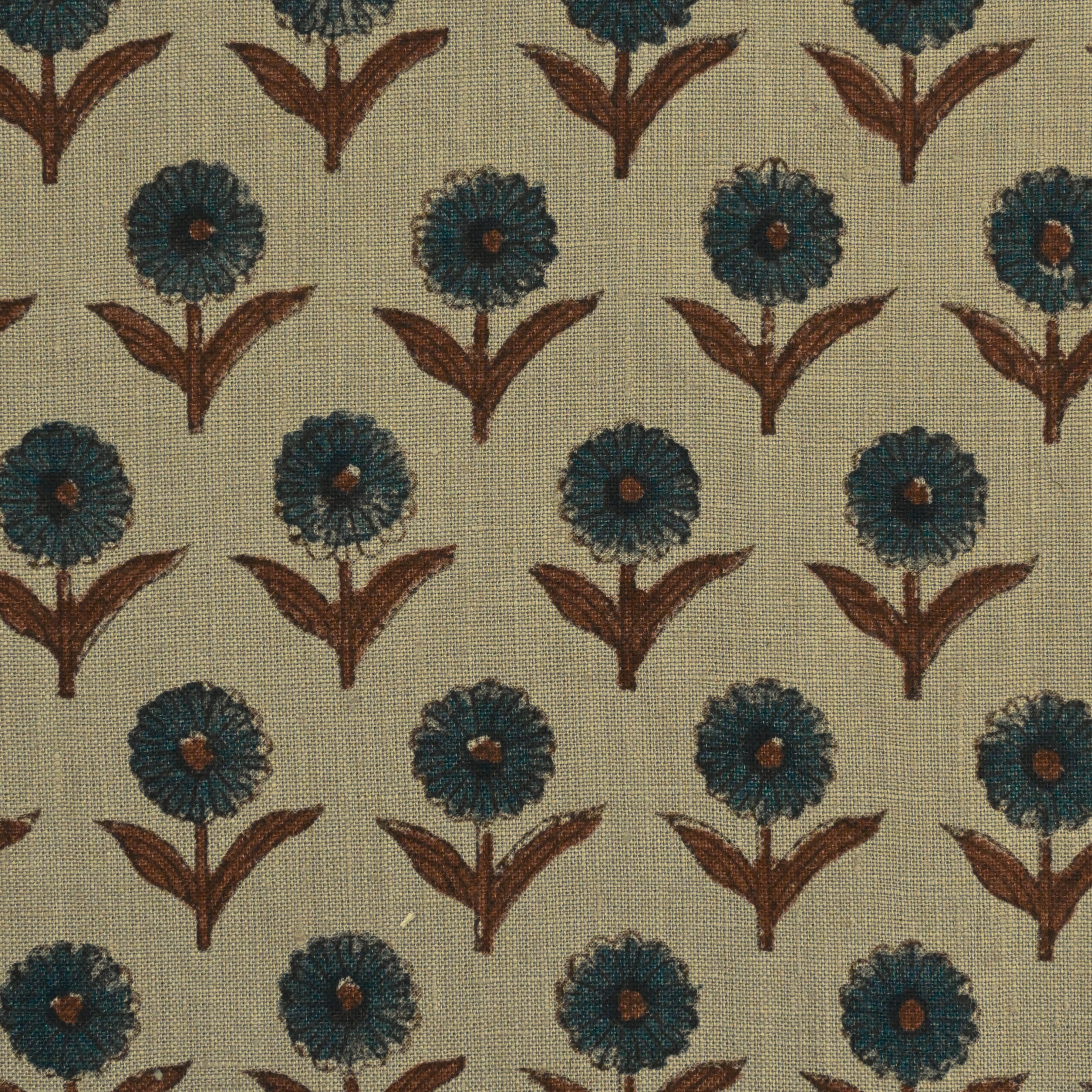 Luna Floral Hand Block Print Linen Fabric by the Yard 8