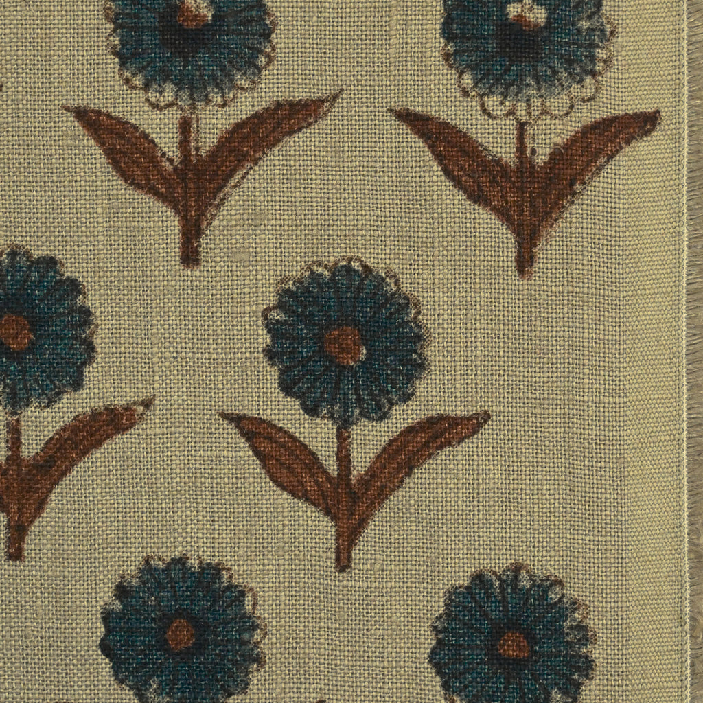 Luna Floral Hand Block Print Linen Fabric by the Yard 8