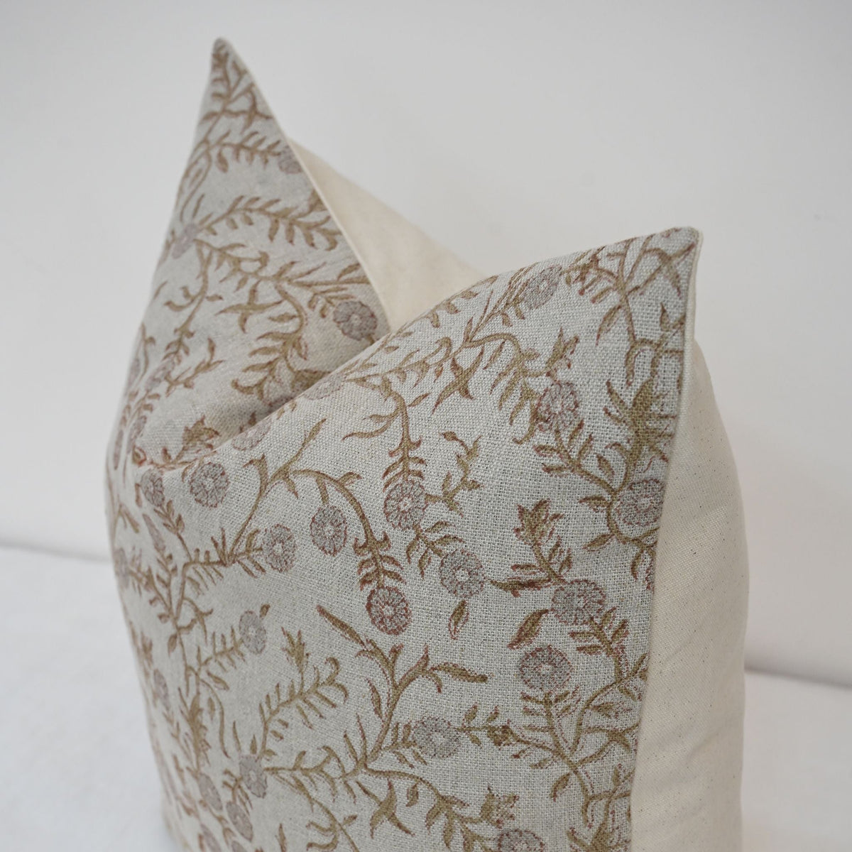 Bailey Taupe  Linen Block Print Pillow Cover
