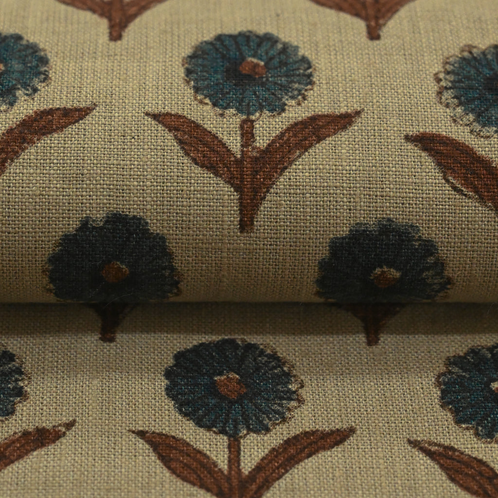 Luna Floral Hand Block Print Linen Fabric by the Yard 8