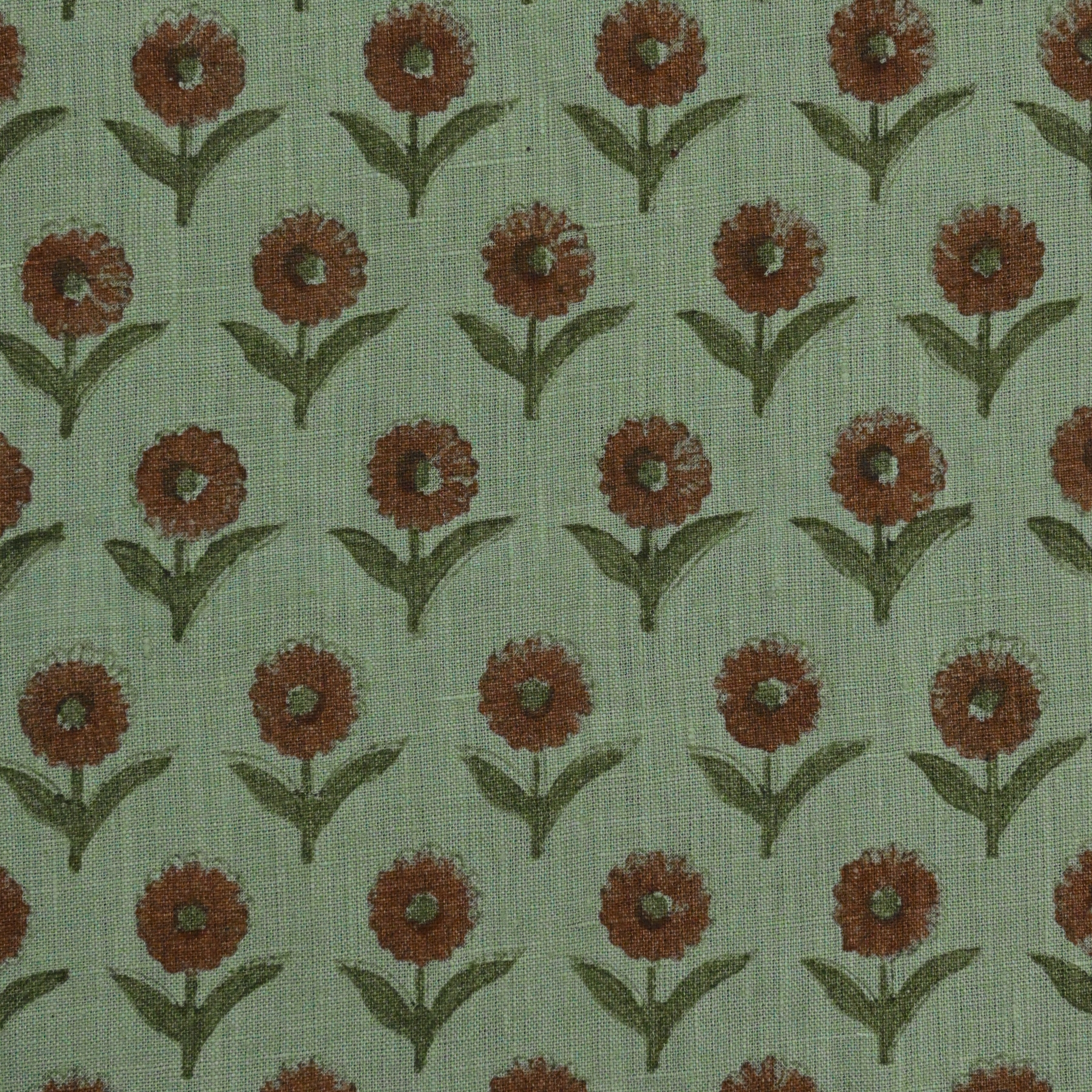Luna Floral Hand Block Print Linen Fabric by the Yard 8