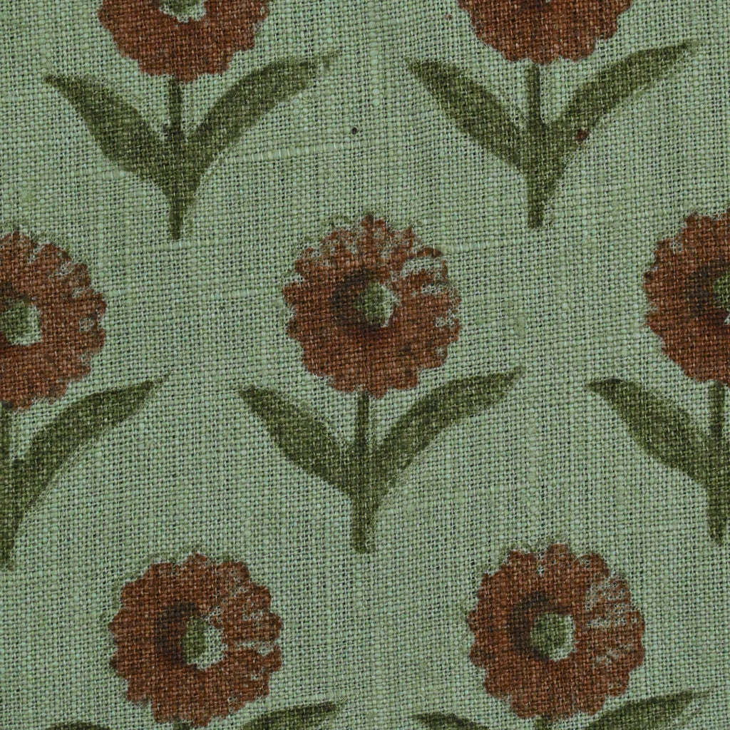 Luna Floral Hand Block Print Linen Fabric by the Yard 8