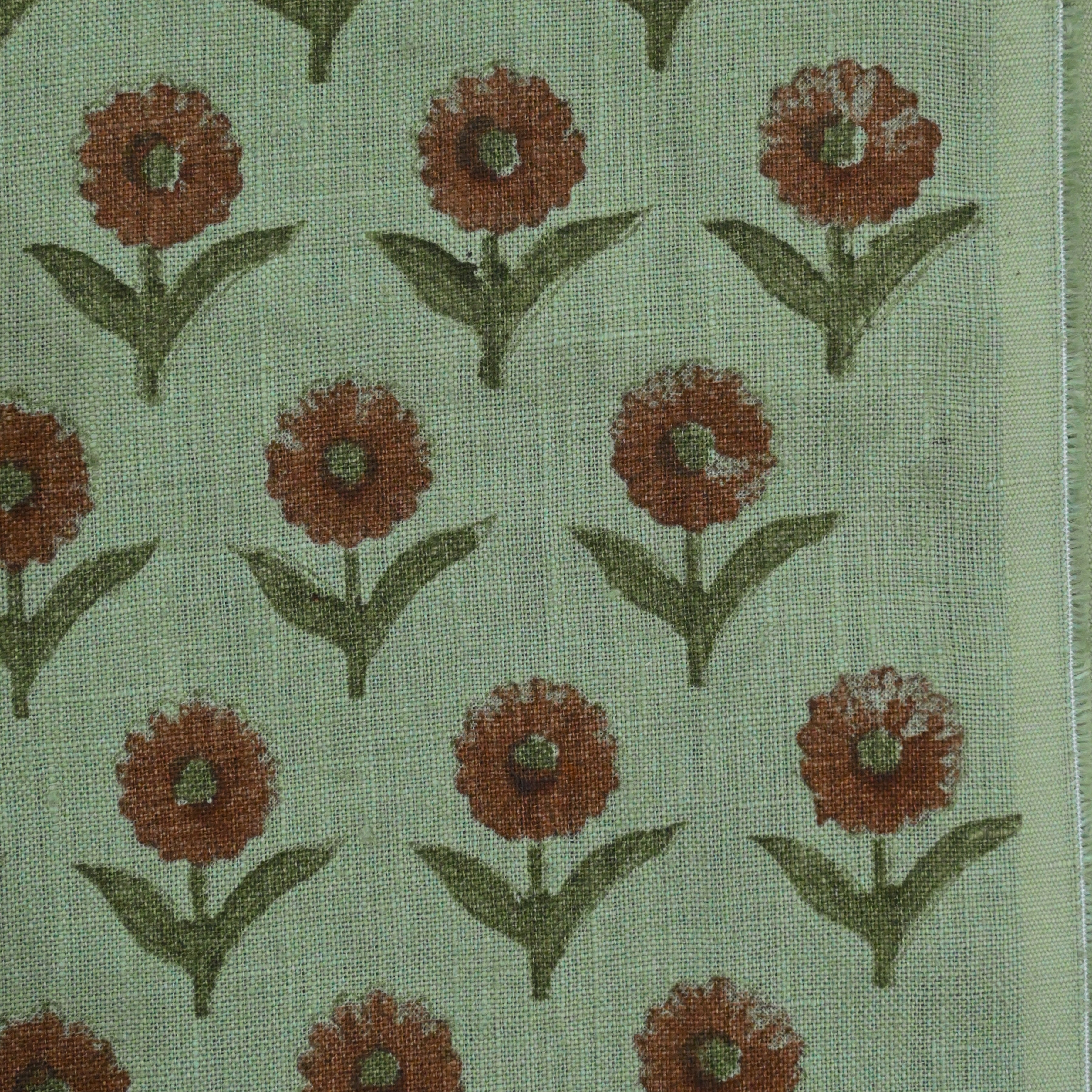 Luna Floral Hand Block Print Linen Fabric by the Yard 8