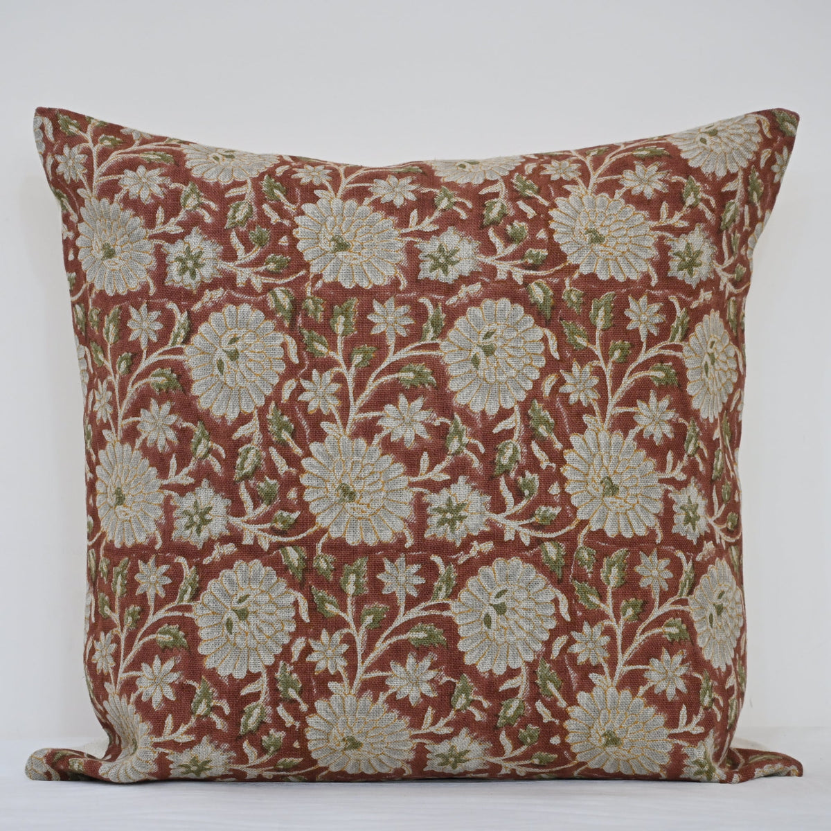 Alexis  Terracotta Linen Block Print Pillow Cover