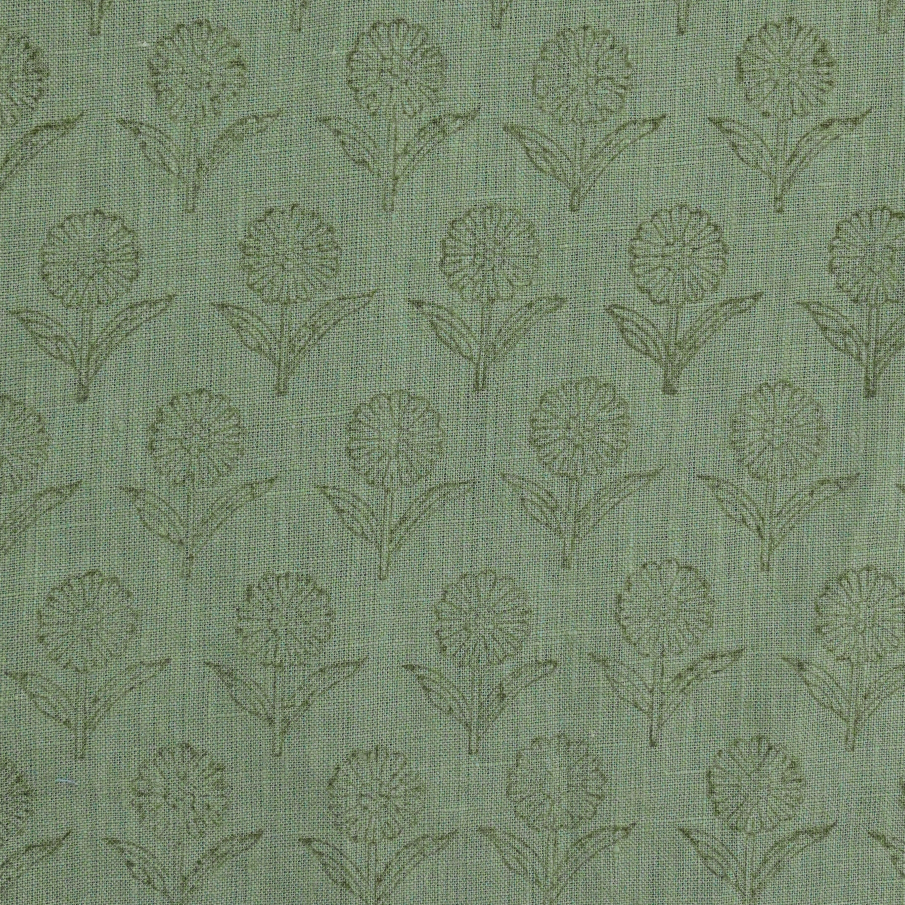 Luna Floral Hand Block Print Linen Fabric by the Yard 8