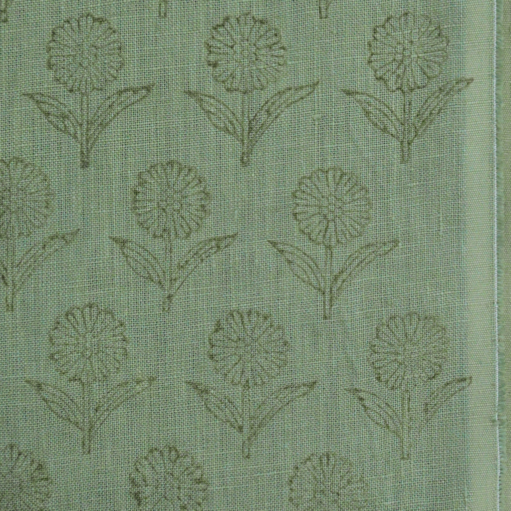 Luna Floral Hand Block Print Linen Fabric by the Yard 8