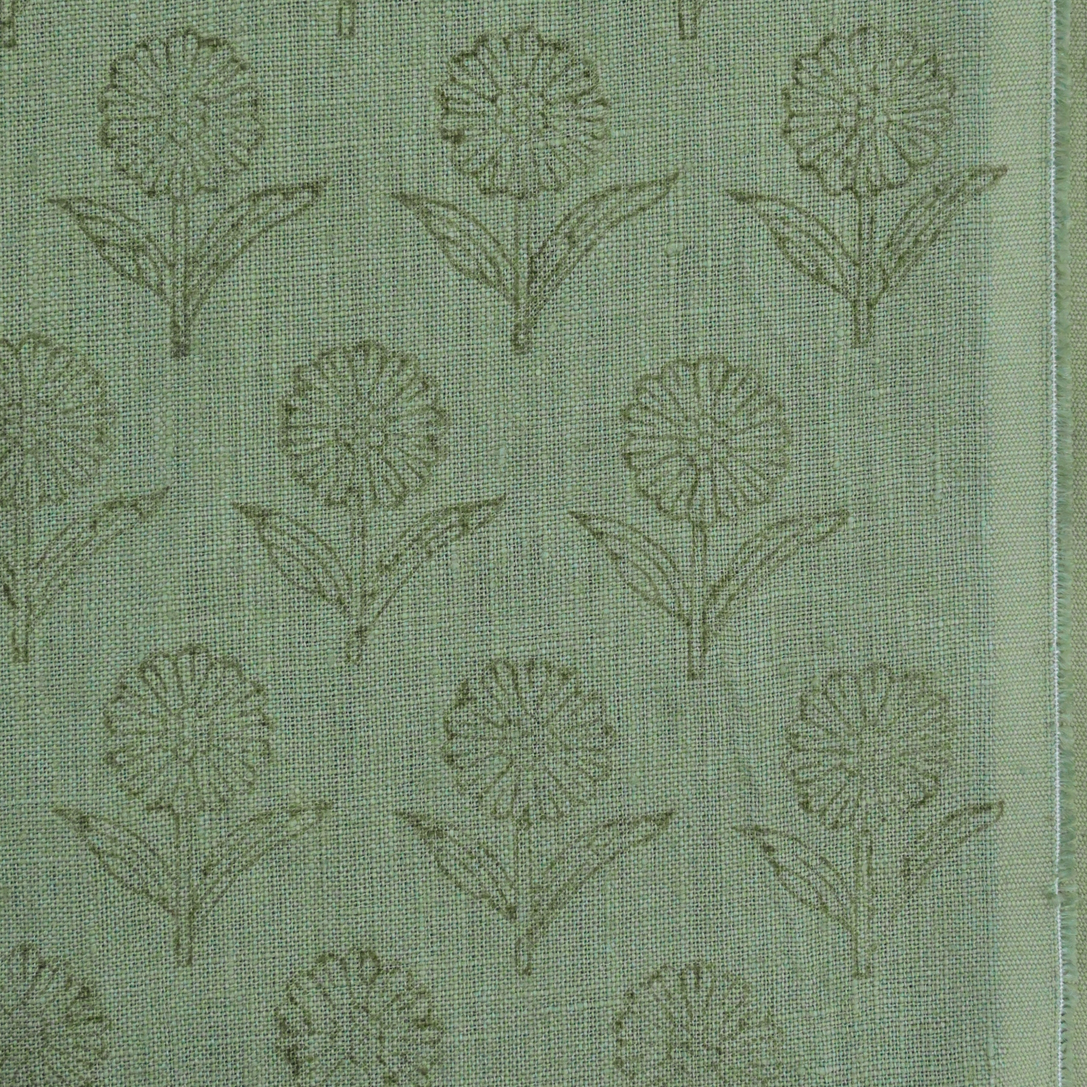Luna Floral Hand Block Print Linen Fabric by the Yard 8