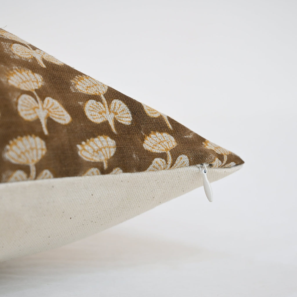 Gabriella Espresso Linen Block Print Pillow Cover