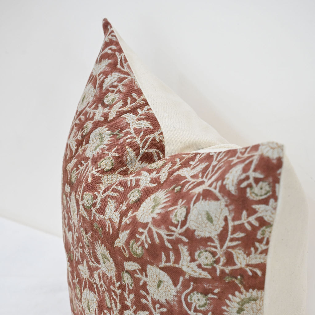 Eliza Rust Linen Block Print Pillow Cover