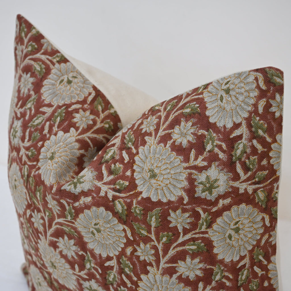 Alexis  Terracotta Linen Block Print Pillow Cover