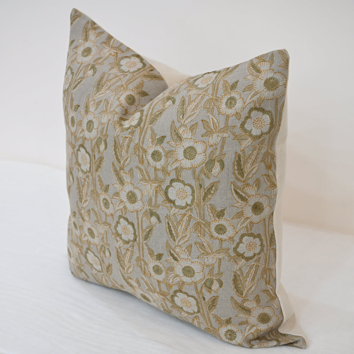 Maria Warm Linen Block Print Pillow Cover